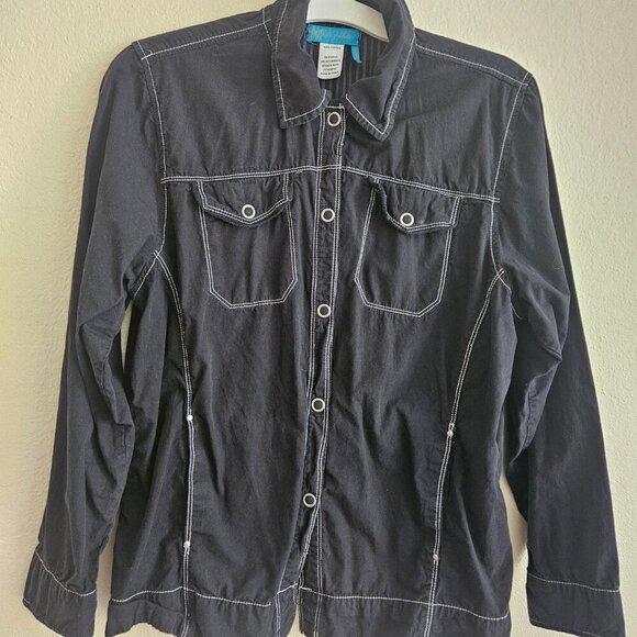 Fresh Produce 100% cotton black stretch Western Rodeo adj. back shirt pockets S - Picture 2 of 9